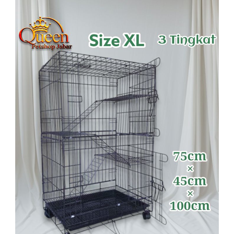 Kandang Kucing 3 Tingkat Size XL 75x45x100cm / Kandang Hewan Peliharaan Bahan Besi