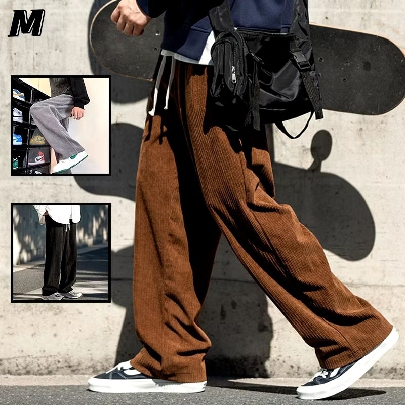 SANGAR.STORE - Celana Corduroy Pria Longgar Retro Korea Casual Corduroy