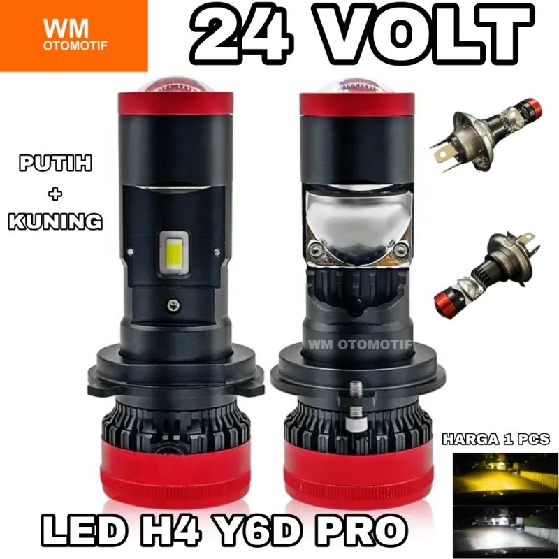 Lampu LED Utama 24 Volt H4 Y6D PRO Laser Gun Cutoff D3 High Low Senja SMD Putih Kuning Projector Dep