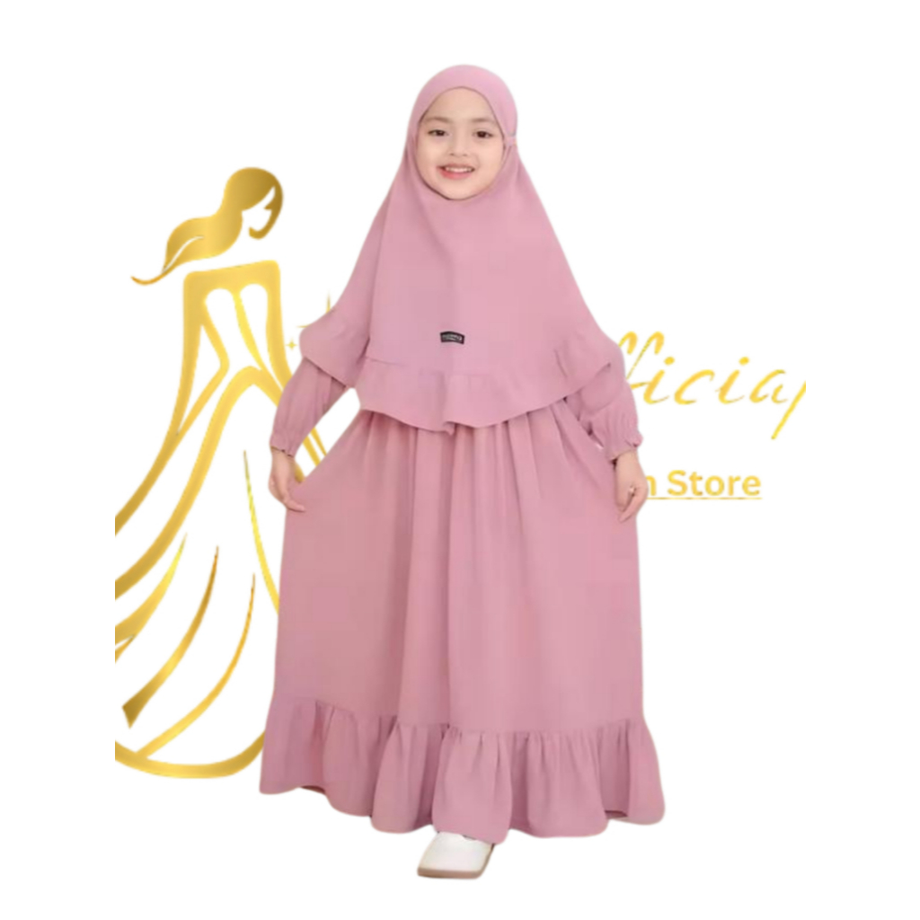 GARANSI Gamis '' DELISHA '' Anak Perempuan 3-12 Tahun Gratis Hijab Cantik Gamis delisha anak set