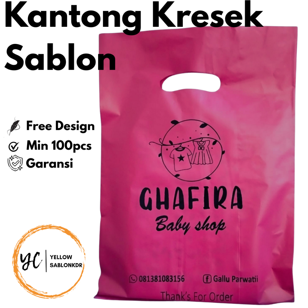 Kantong Kresek Sablon Custom Olshop – Free Desain – Min Order 100pcs – Kresek Plong Warna – Cetak Lo