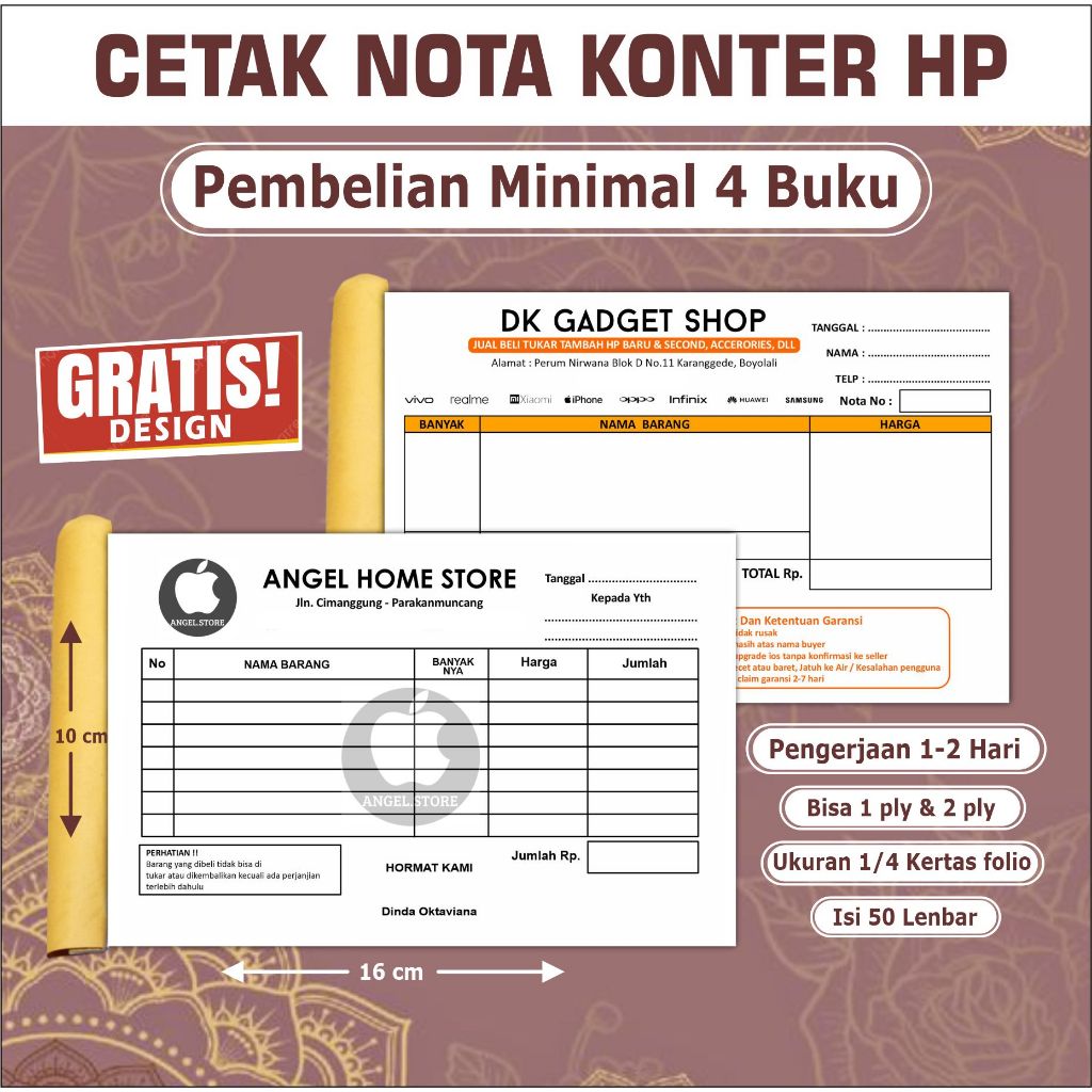 Nota custom free design cocok untuk usaha konter hp