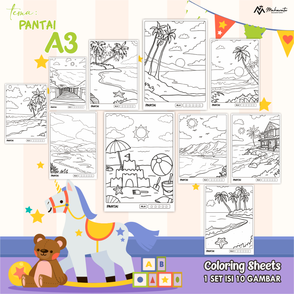 

[PANTAI] KERTAS MEWARNAI ANAK - LEMBAR GAMBAR ANAK 1 SET READY STOCK - COLORING SHEETS A3