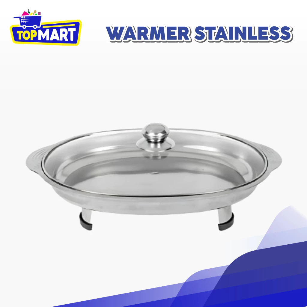 Warmer Square pan Panci Penghangat Wadah Prasmanan Stainless Prasmanan Set Wadah Saji Tutup Kaca