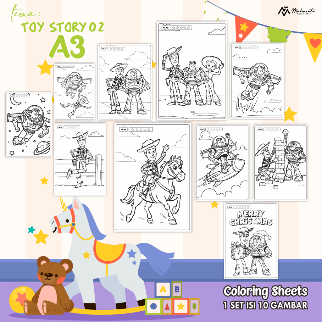 

[TOY STORY 02] LEMBAR MEWARNAI ANAK - KERTAS BER GAMBAR READY STOCK - COLORING SHEETS A3