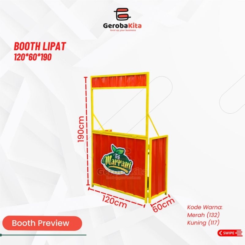 booth lipat besi hollow ukuran 120x50x190