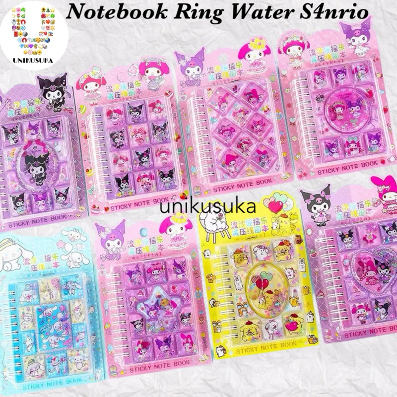 

[UNIKUSUKA] Notebook Ring 3D stiker water book Quicksand Sticker Book, Buku notebook stiker karakter kuromi melody cinamoroll Buku catatan notes