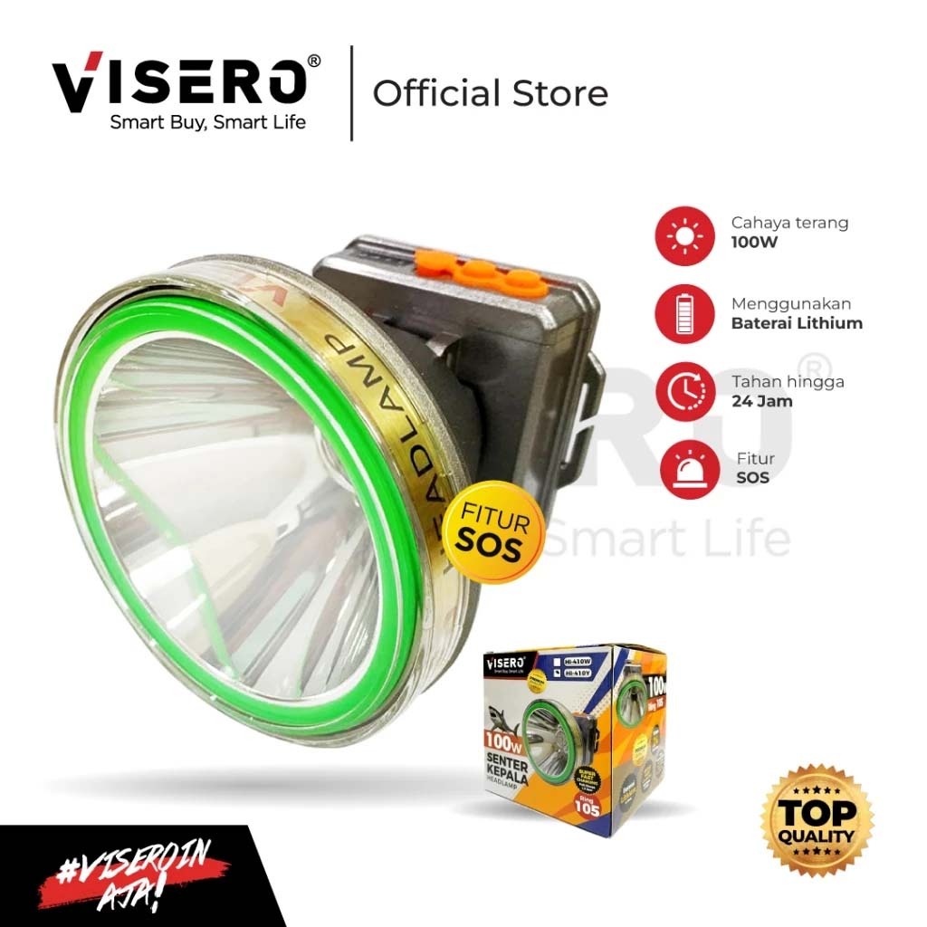 Senter kepala / Headlamp Premium 100W Visero Cahaya Kuning Body Besar (HI-410Y)