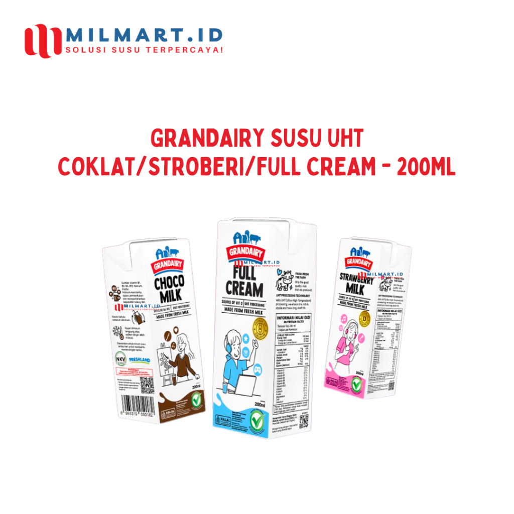 

GRANDAIRY SUSU CAIR 200ML MILK UHT STROBERI/COKLAT/FULL CREAM