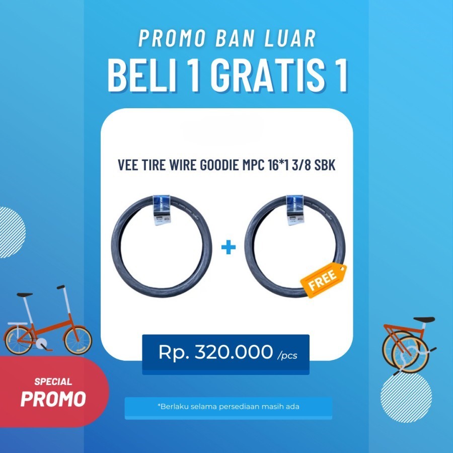 BAN LUAR SEPEDA BUY 1 GET 1 VEE TIRE GOODIE MPC 16*1 3/8 SBK