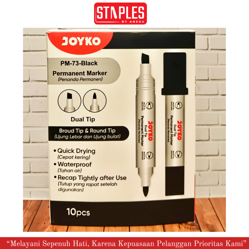 

Permanent Marker Spidol Permanen Dual Tip Joyko PM-73 (10pcs)