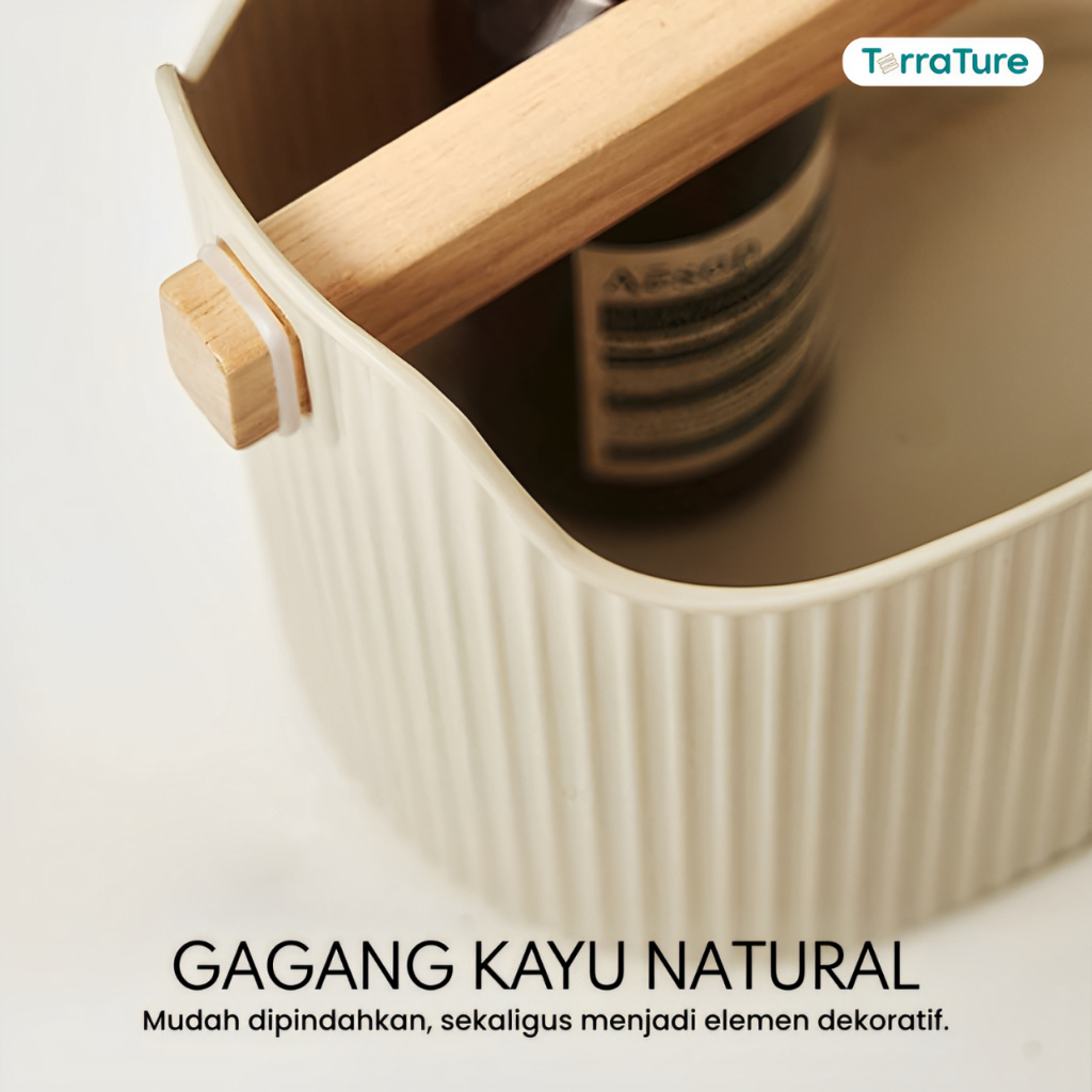 TerraTure Keranjang Sabun Mandi Serbaguna Handle Kayu Keranjang Aesthetic Organizer Kamar Mandi