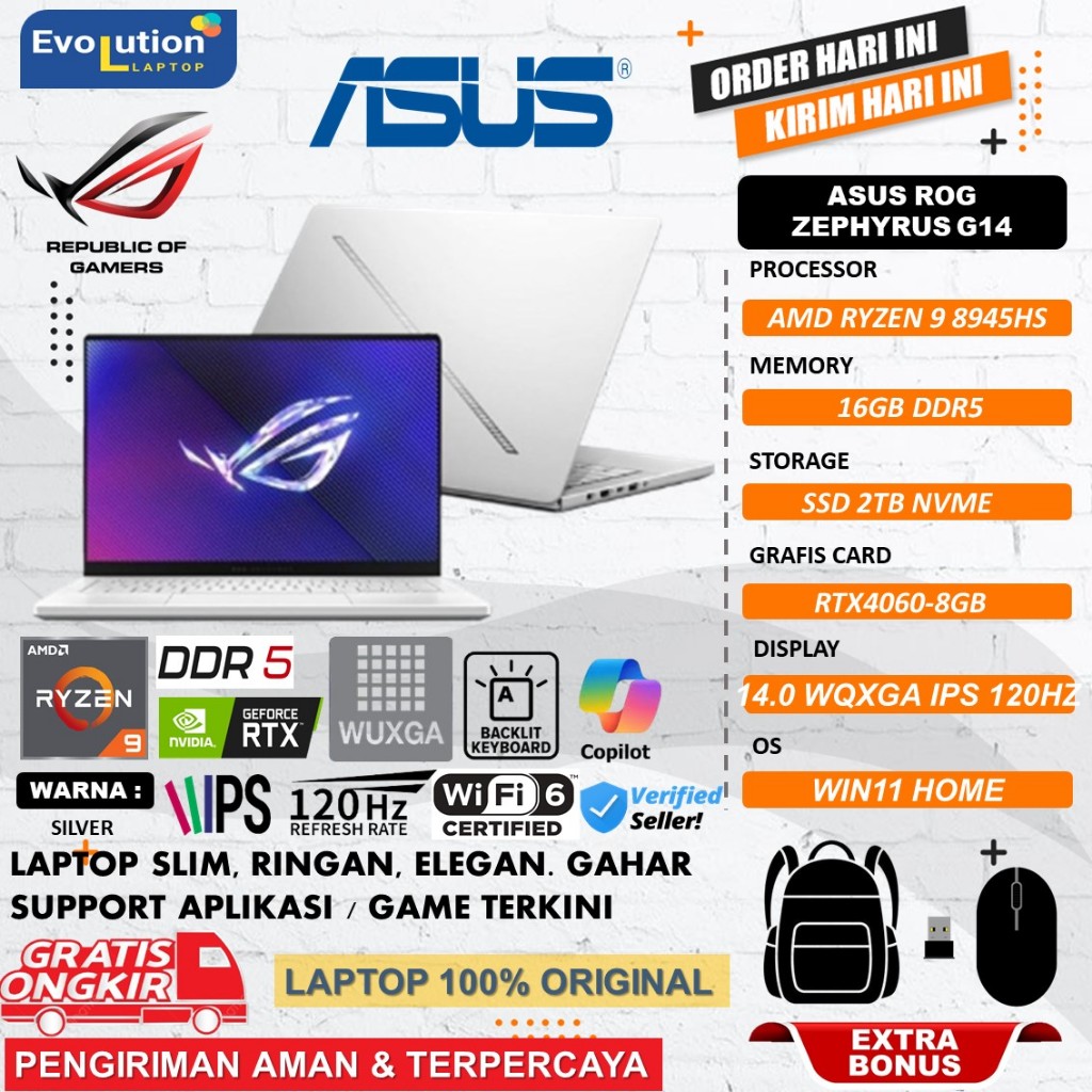LAPTOP GAMING ASUS ROG ZEPHYRUS G14 GA403UV AMD RYZEN 9 8945HS 16GB DDR5 2TB SSD RTX4060-8GB