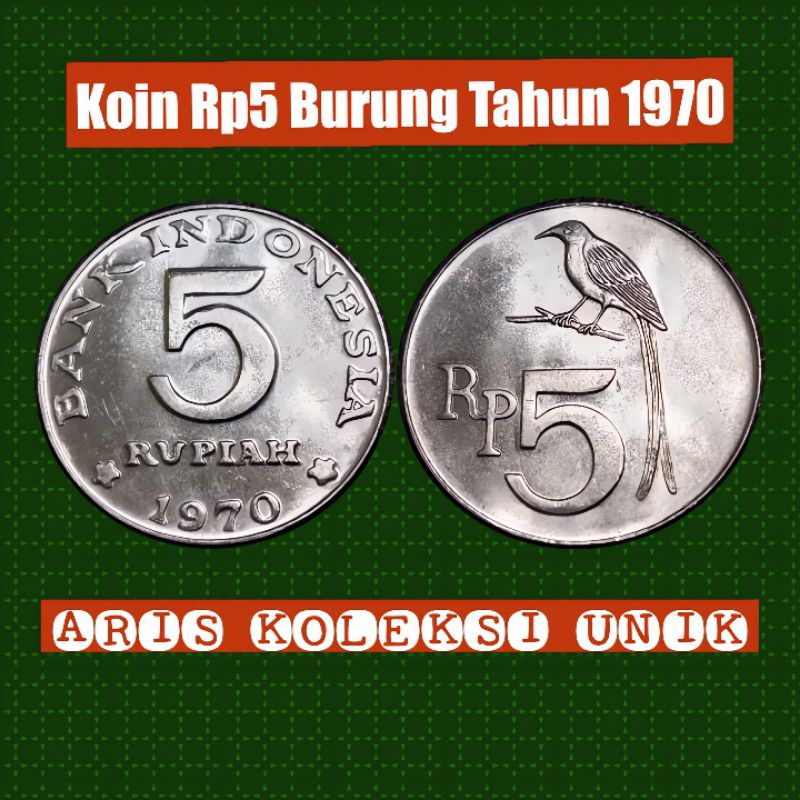 koin 5 rupiah burung tahun 1970