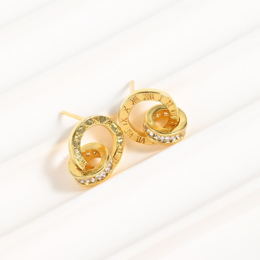 Stud Untuk Wanita/Anting Tindik Wanita/[tidak Memudar, Tidak Alergi] Anting-Anting Cincin Ganda Huru