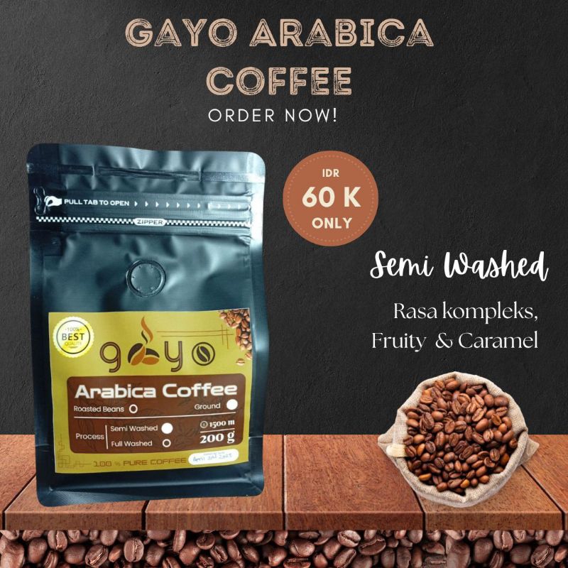 

Gayo Arabica Coffee, Semi Washed, Ground Coffee (Kopi Bubuk), 200 g