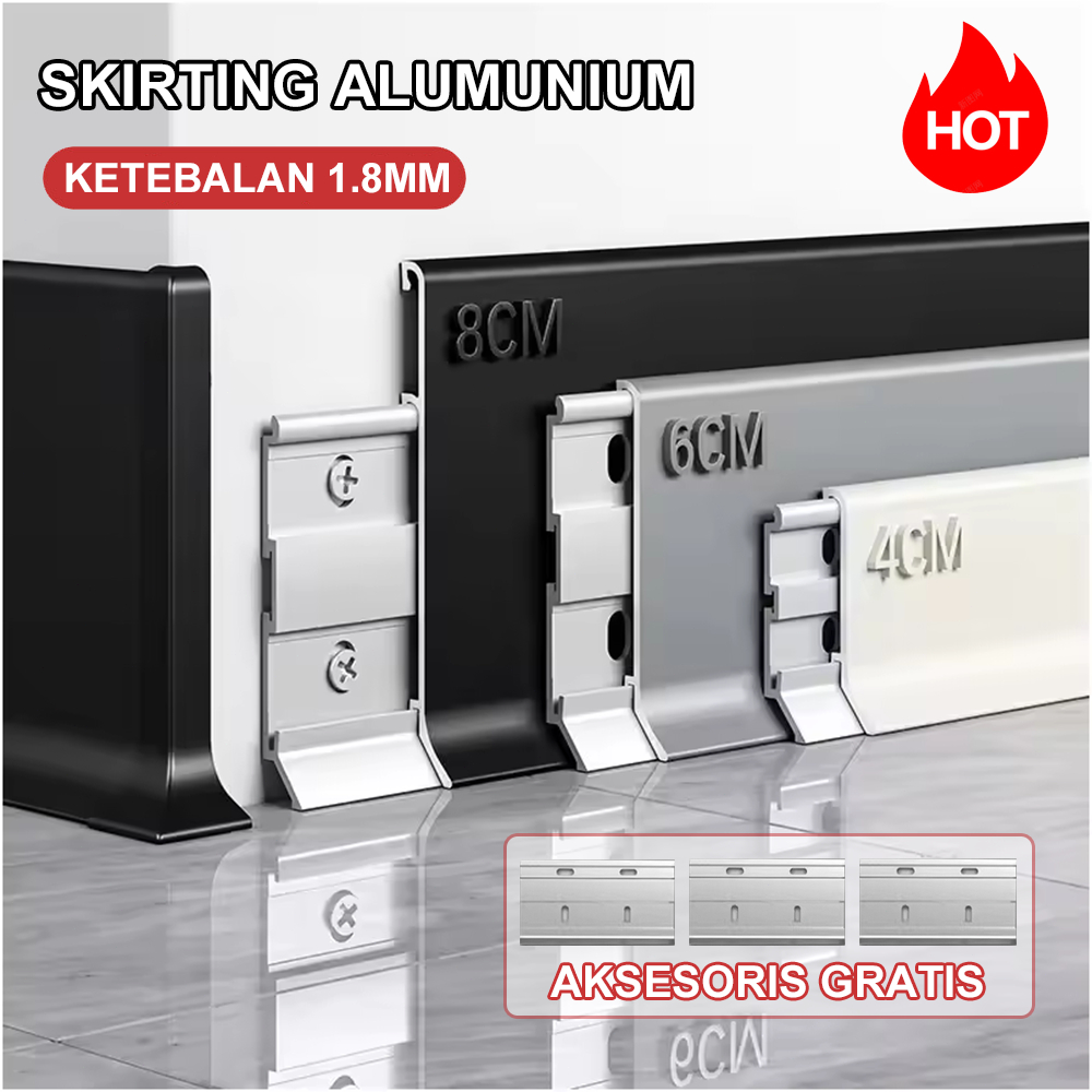 Lis Plint Alumunium 2.5 Meter , Floor Skirting Alumunium, Aksesoris Rumah dan Lantai