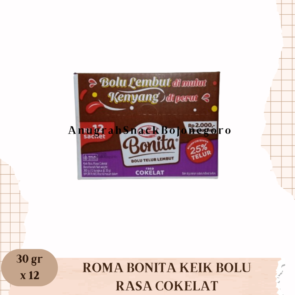 

Roma Bonita Keik Bolu Rasa Cokelat 30gr x 12
