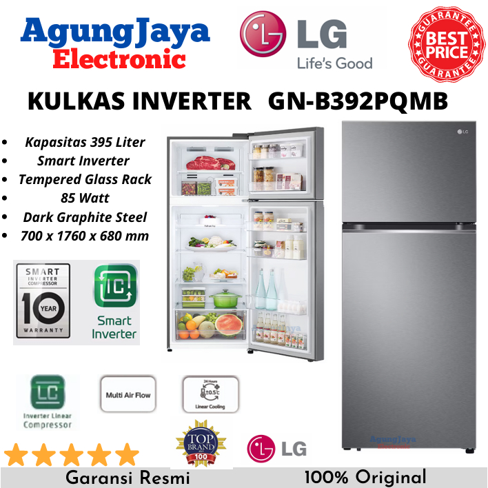 KULKAS LG GN-B392PQMB INVERTER LEMARI ES 2 PINTU BESAR HEMAT LISTRIK 395 LITERS (CILEGON SERANG)