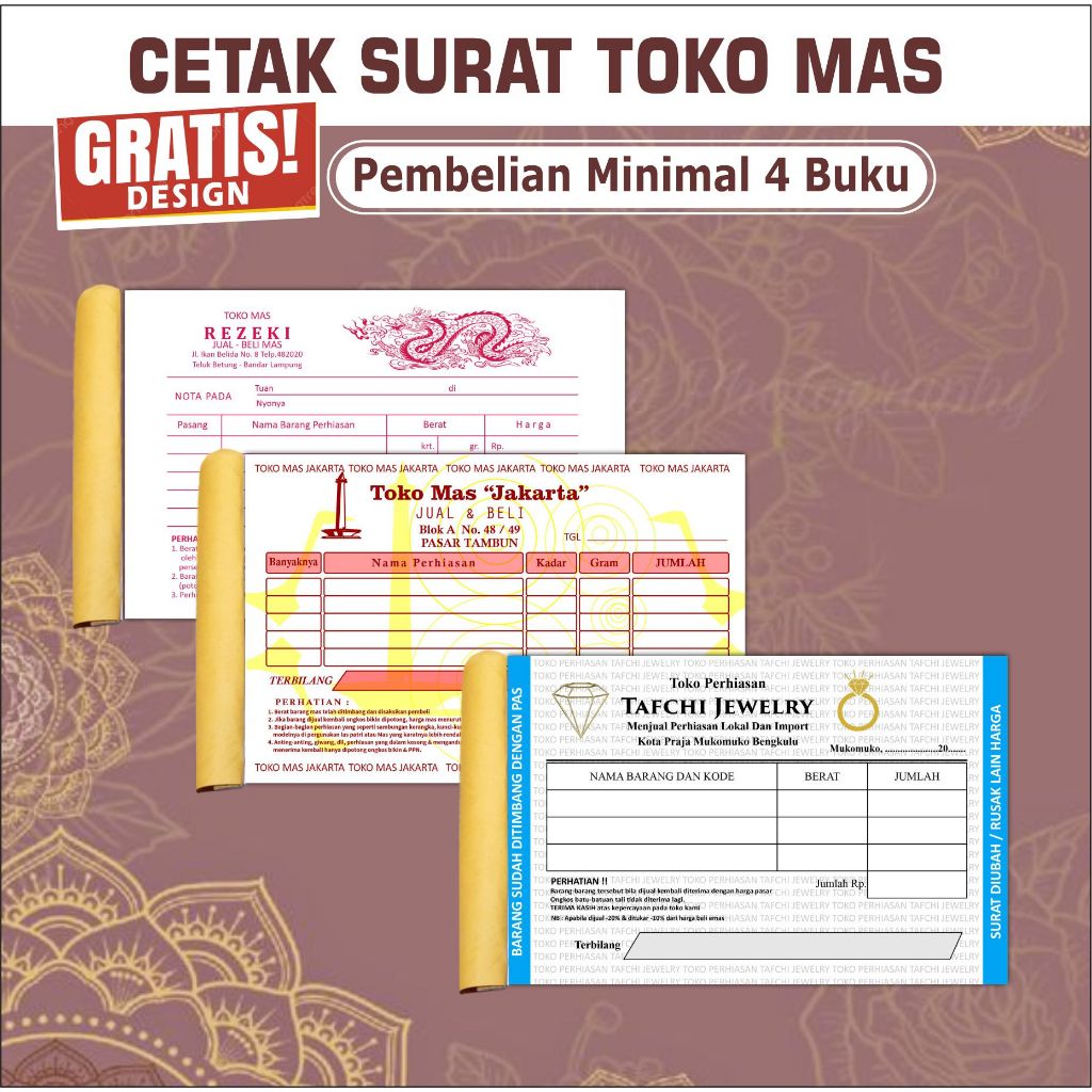

cetak nota mas custom gratis design cocok untuk jual beli perhiasan mas