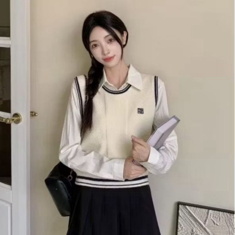 Baju atasan vest rajut wanita / Atasan kemeja rompi rajut