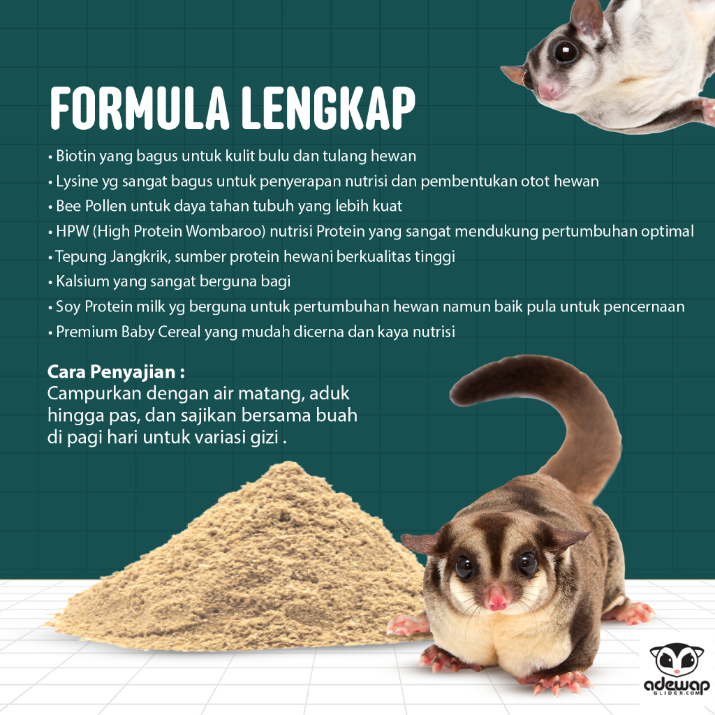 ADEWAP GLIDER Ramuan Gemoy Protein Premix Formula dan Nutrisi Komplit Sugar Glider