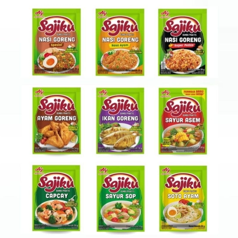 

SAJIKU BUMBU PRAKTIS RENTENG isi 10 SACHET AYAM GORENG CAPCAY IKAN GORENG NASI GORENG RASA AYAM NASI GORENG SPESIAL NASI GORENG SUPER PEDAS SAYUR ASEM SAYUR AYAM SAYUR SOP