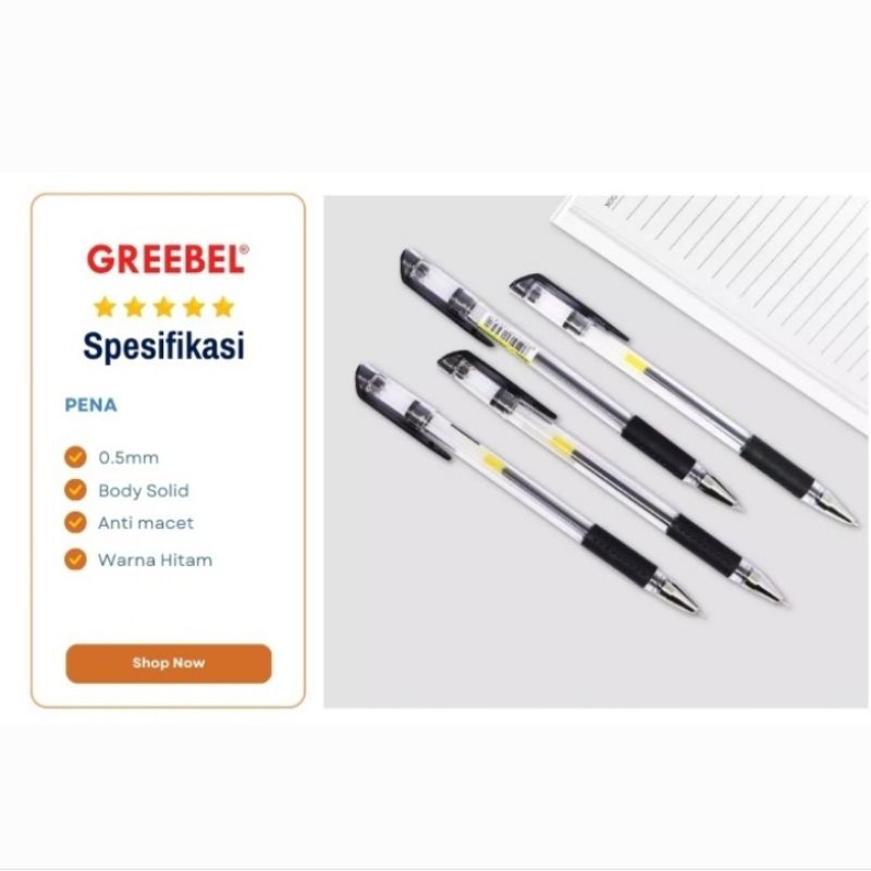 

Pulpen Gel Pena Greebel Primary 0.5mm Hitam Merah Isi 12 Pcs/Kotak