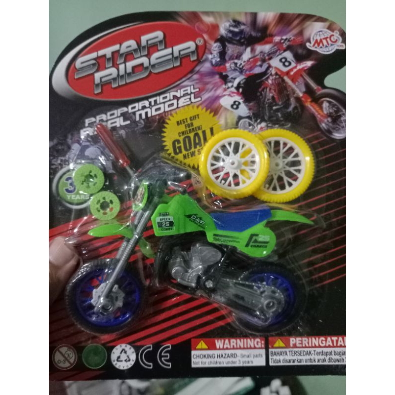 diecast miniatur mainan motor trail lengkap dengan ban cadangan