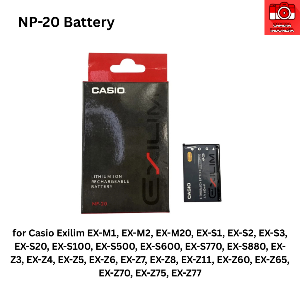 Baterai NP-20 Kamera Casio Exilim EX-M1, EX-M2, EX-M20, EX-S1, EX-S2, EX-S3, EX-S20, EX-S100, EX-S50