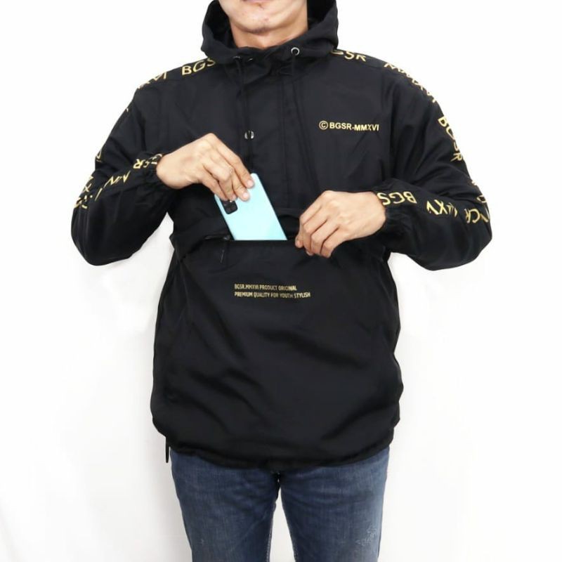 JAKET CAGOULE PRIA WINDBREAKER BAHAN TASLAN IMPORT WATERPROOF VINTAGE SIMPLE ORIGINAL BGSR MMXVI