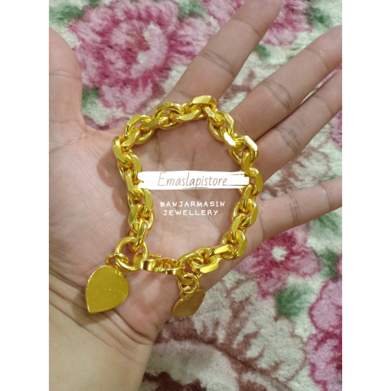 Gelang Super Jumbo Rantai Belitung Lapis Emas 999 Banjar
