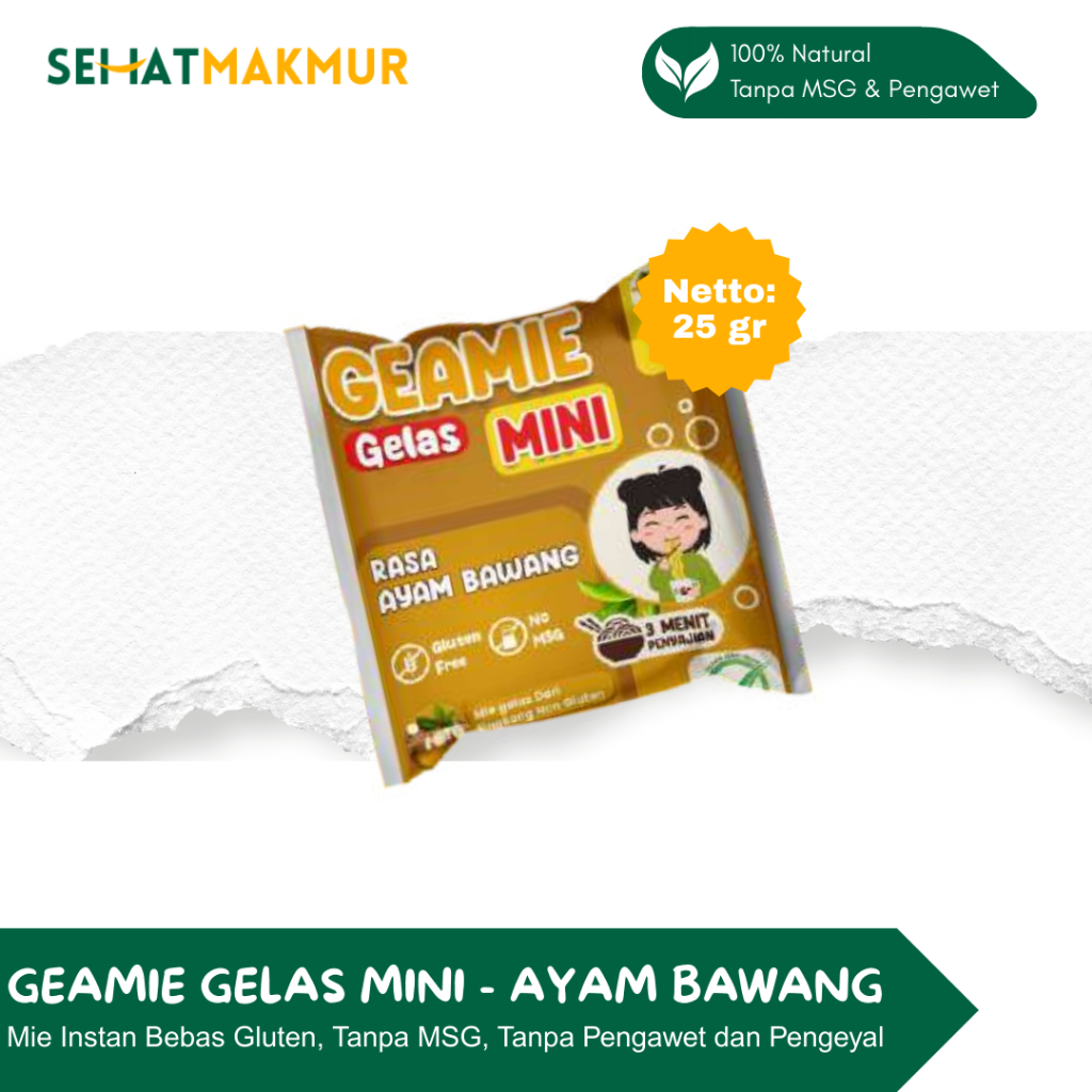 Geamie Gelas Mini - Mie Ayam Bawang (Mie Instant Sehat Tanpa MSG, Gluten, Pengawet dan Pengenyal)