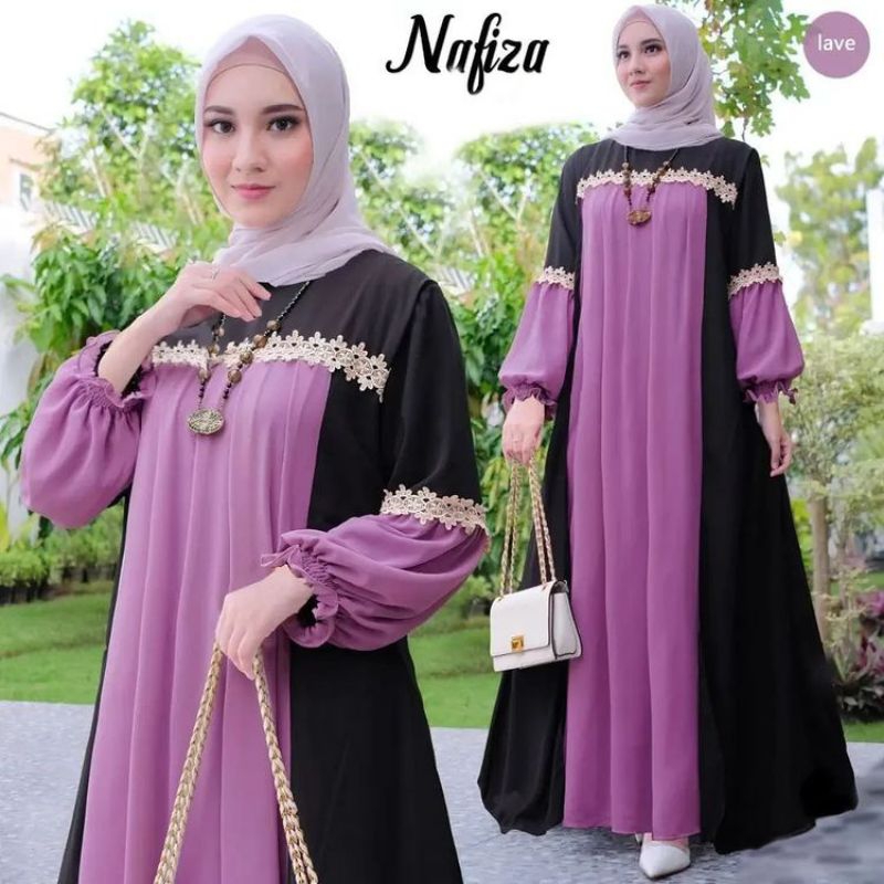 Gamis renda nafisa dress crinkle airflow anggun terlaris Kondangan Simple