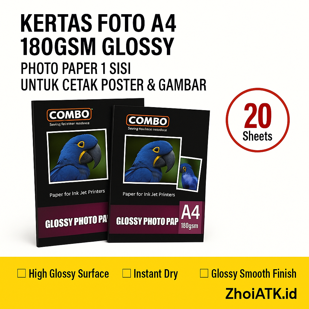 

KERTAS FOTO A4 180GSM GLOSSY | PHOTO PAPER 1 SISI UNTUK CETAK POSTER & GAMBAR