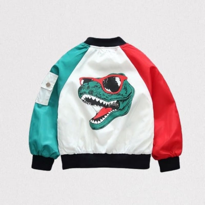 jaket anak laki laki/jket bomber anak kombinasi bergambr karakter dinosaurus