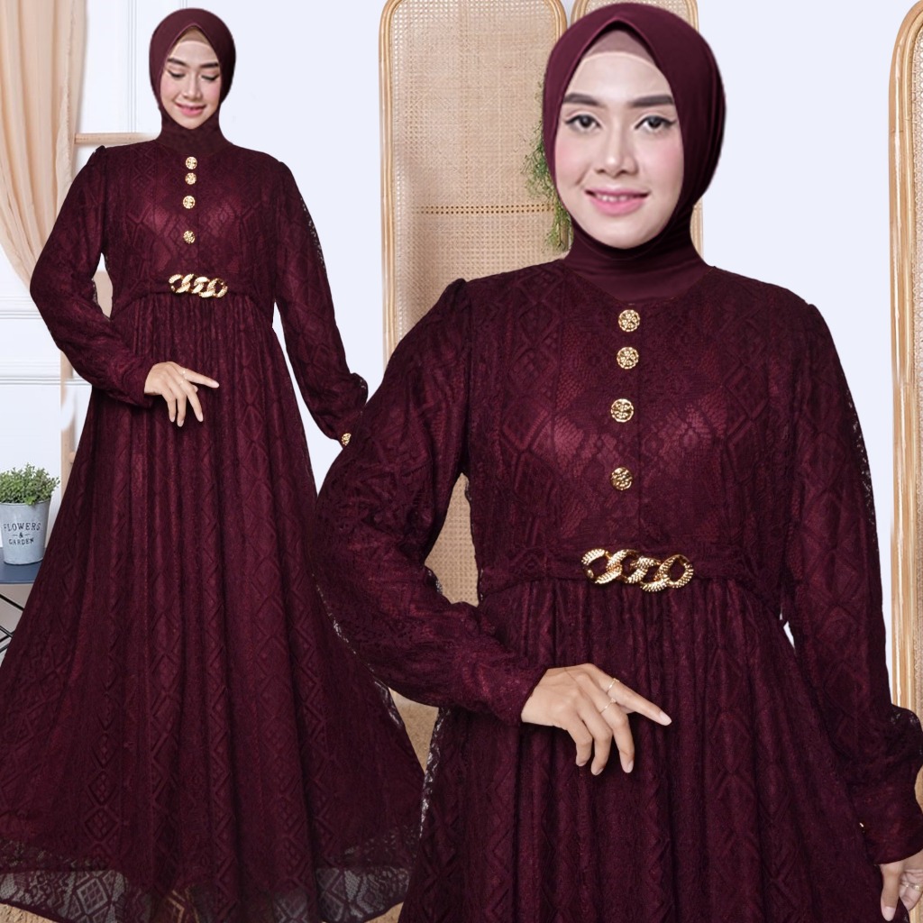 Qaira Fashion : Gamis brokat malika Janeta XL( Real Pic)/ Gamis pesta muslim wanita Elegan LD 112cm/