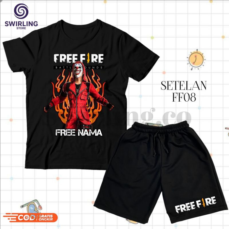 Setelan Kaos & Celana Free Fire Bundle Sultan FF Free Nama/ Set Baju Dan Celana Pendek  Anak Laki-la