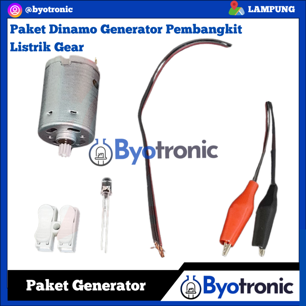 Paket Mini Generator Byotronic | Dinamo Pembangkit Listrik DIY + Gear & Kabel