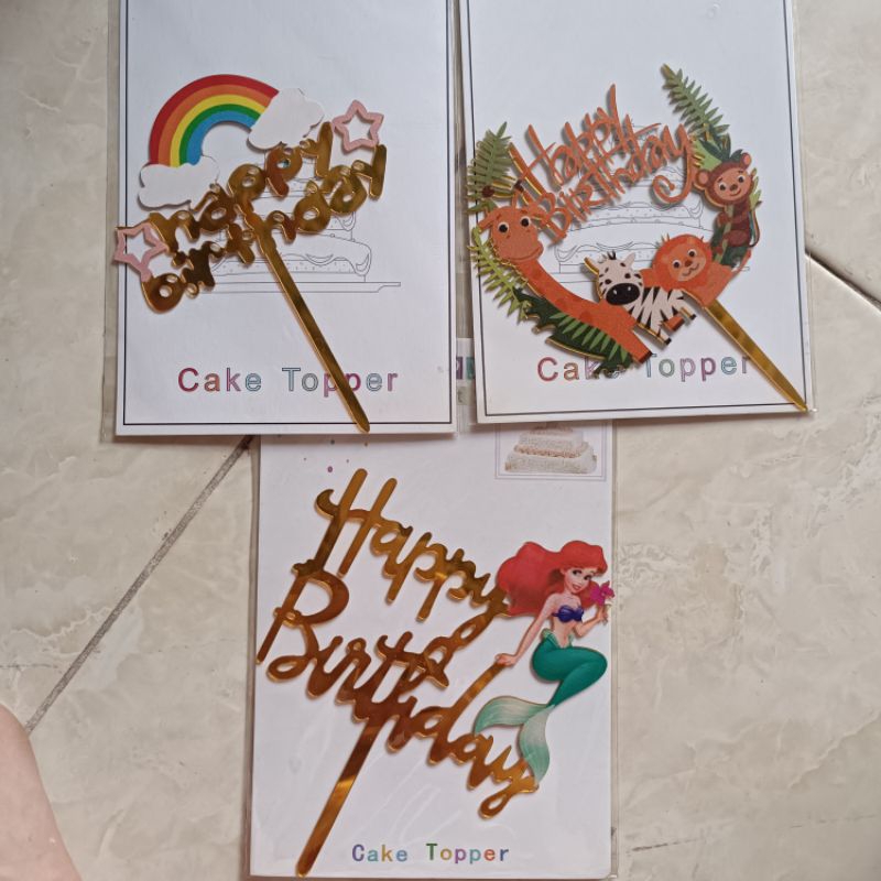Topper Cake Akrilik Karakter Hiasan Kue Acrylic Hewan Safari Mermaid Ariel Pelangi