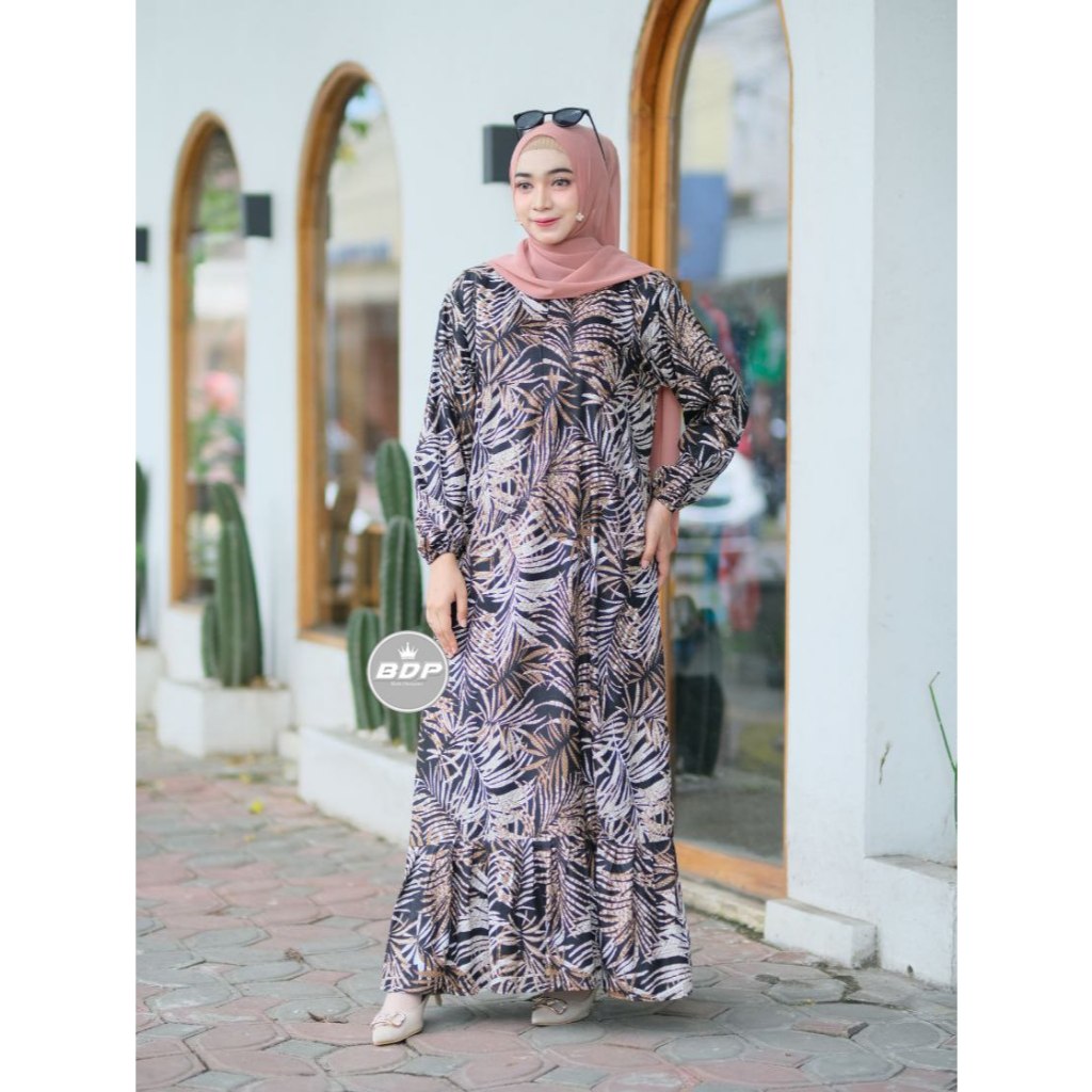 Ratu Daster - Gamis wanita rayon busui motif sabrina biru - Homeydress kekinian - Gamis kekinian - D