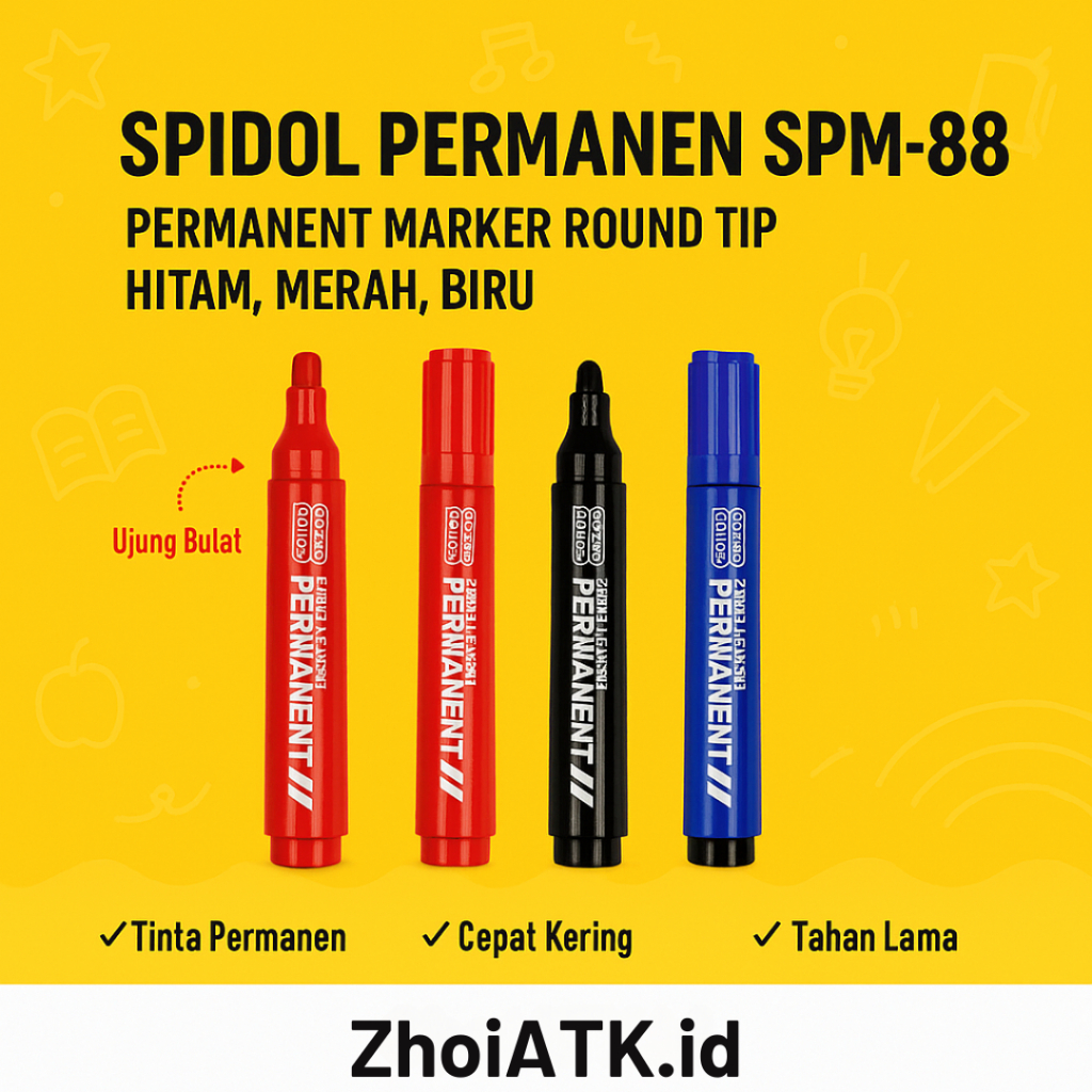 

Spidol Permanen SPM-88 / Permanent Marker Round Tip Hitam, Merah, Biru