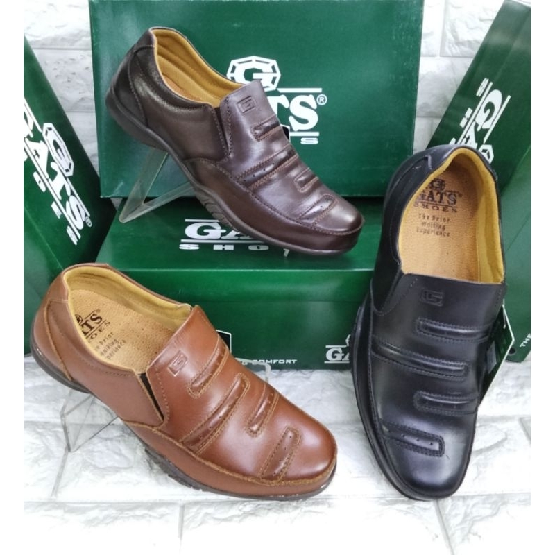 SEPATU  SHOES KASUAL SLIP ON  PRIA  KULIT GATS GP 003 HITAM,COKLAT DAN TAN ORIGINAL