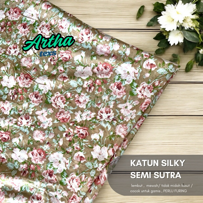 kain katun silk sansan motif bunga / kain katun motif bunga /kain katun semi sutra untuk gamis dan m