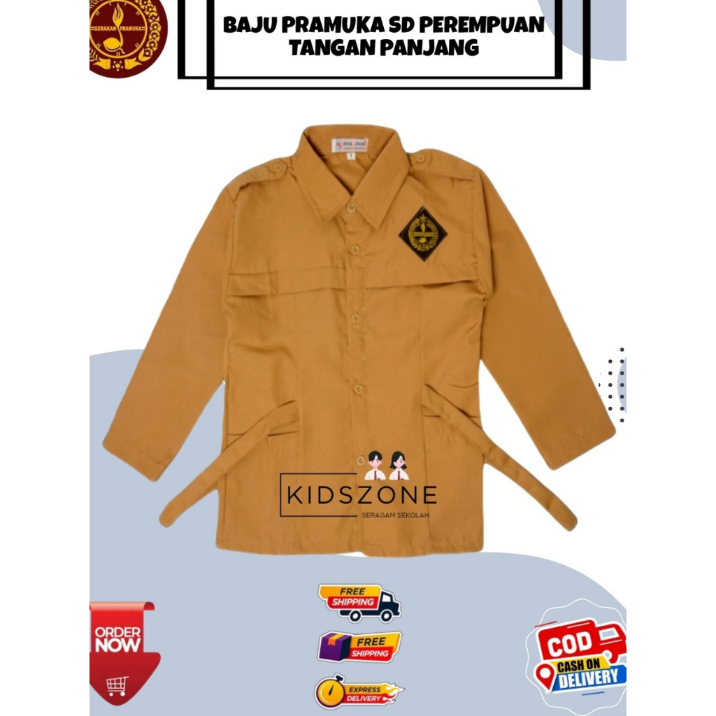Baju Sekolah SD Pramuka Perempuan Lengan Panjang Seragam Sekolah SD Baju SD Pramuka Cewek