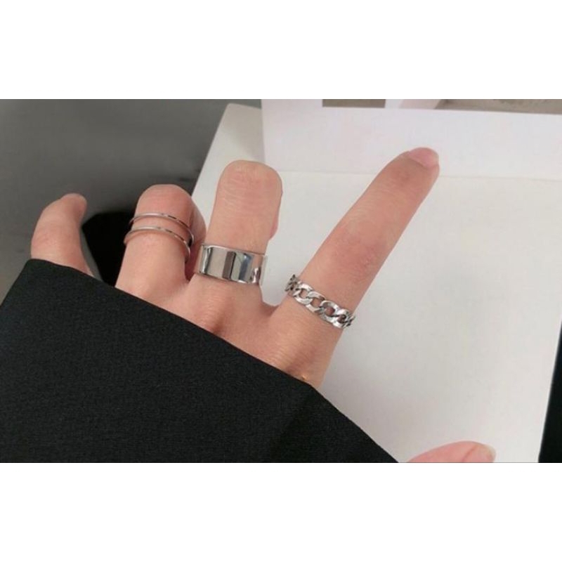 Cincin 3 Pcs Wanita Gaya Korea Hip Hop 3 in 1