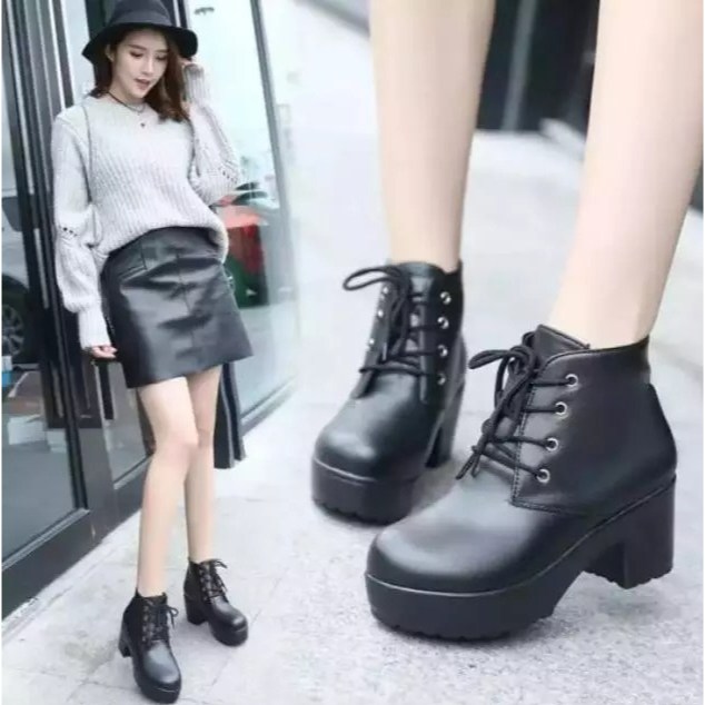 SEPATU BOOTS HEELS WANITA PREMIUM HAK 5 CM LA02 PESTA FORMAL KONDANGAN KERJA KANTOR PUTIH HITAM HAK 