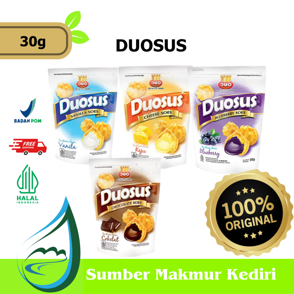 

Duosus Kue Soes Kering Rasa Cokelat/Keju/Vanilla/Blueberry 30gr - Kediri