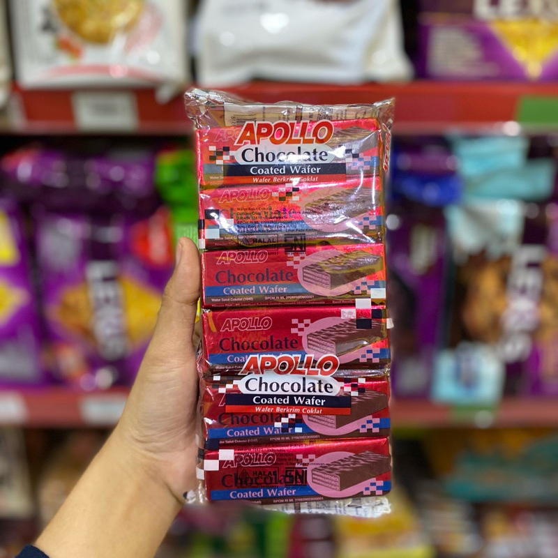 

Apollo Chocolate Coated Wafer 144gr Isi 12 Pcs