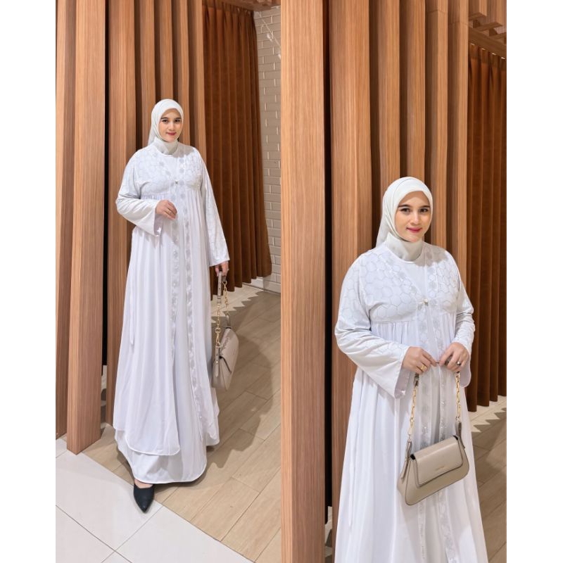 GAMIS ABAYA TURKEY PAYET HEXAGON PUTIH